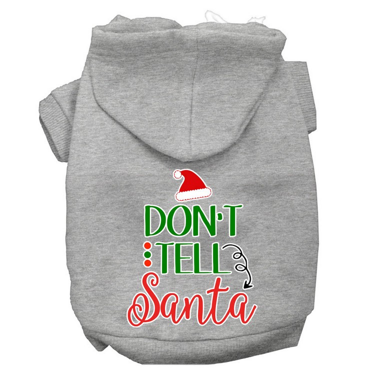 Don't Tell Santa Screen Print Dog Hoodie Grey XXXL